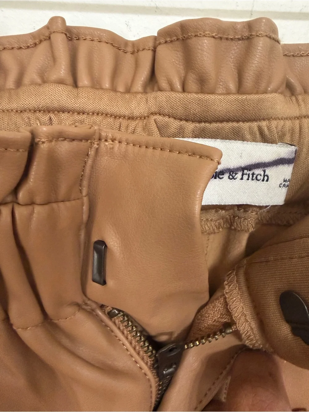 Abercrombie & Fitch Tan High-Waist Faux Leather Paperbag Shorts